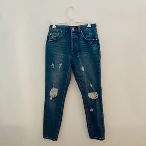 dark wash distressed jeans